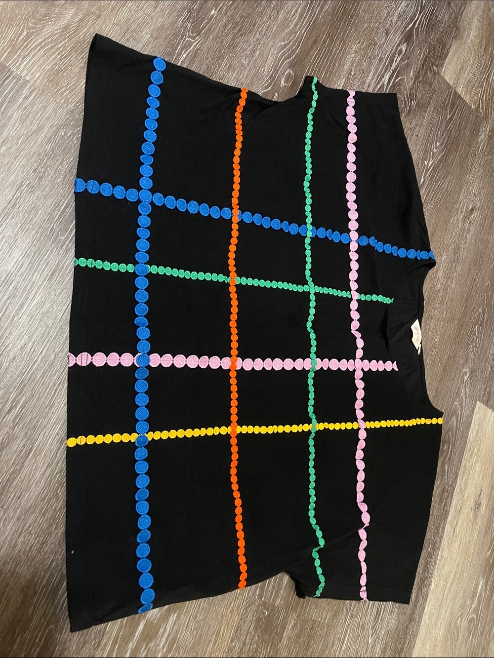 gorman Black Tee with Blue, Pink, Green, Orange & Yellow Dot Grid